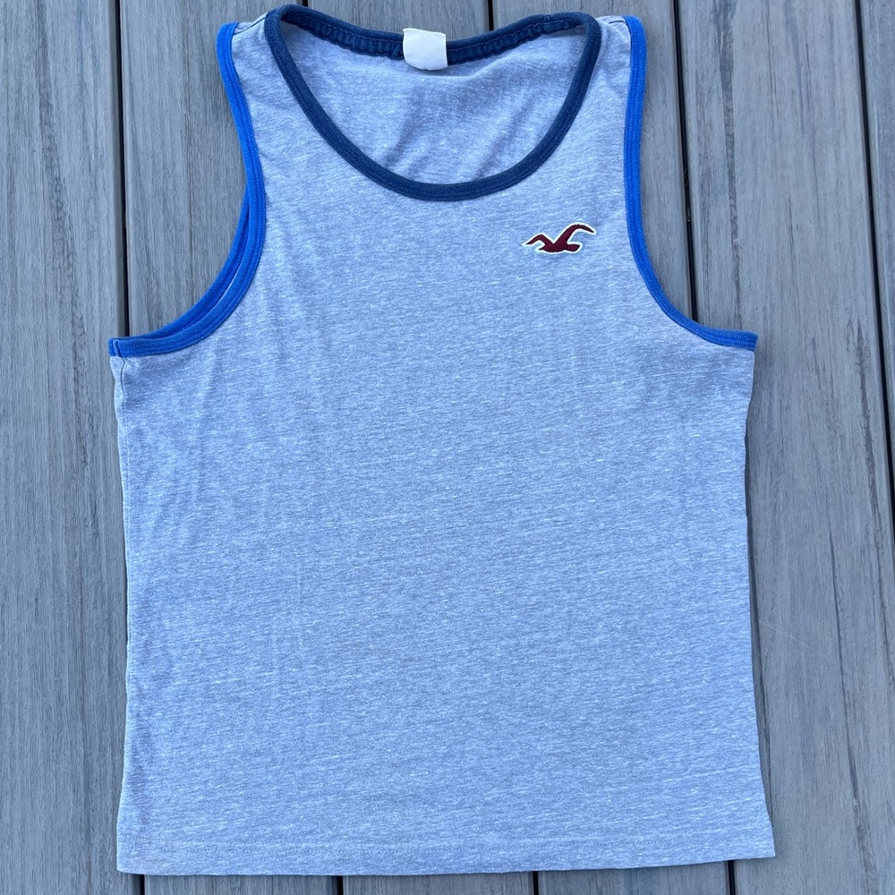 Hollister; Soft Grey; Classic Tank Top; Cobalt/Navy Blue Trim; Minor Wear; S